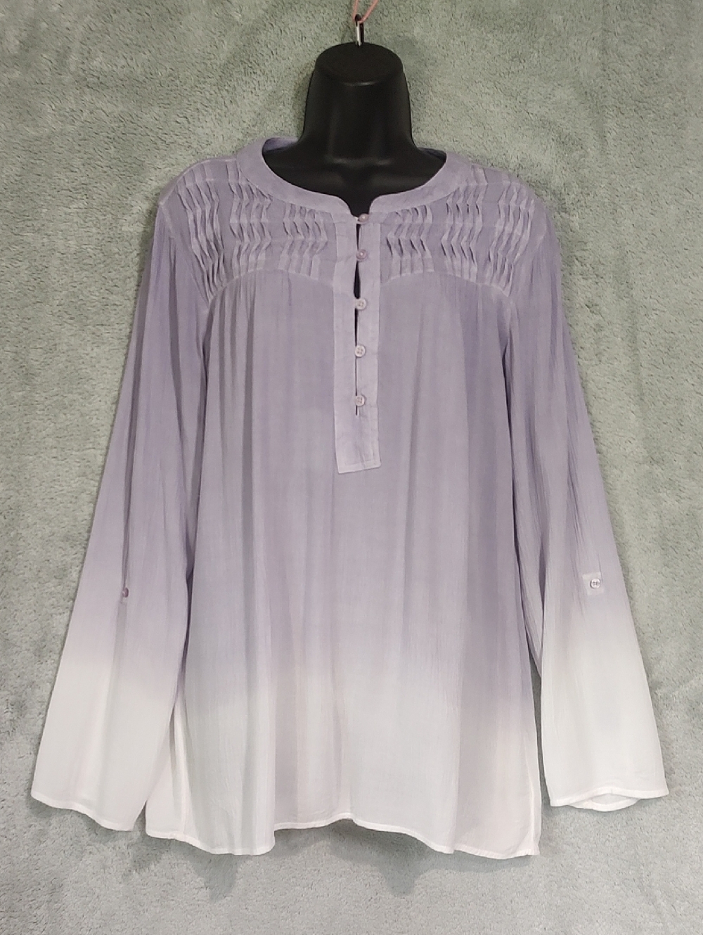 Bandolino Lavender to White Pintuck Henley Tunic